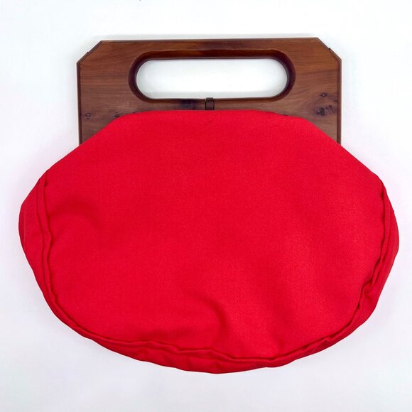 Vintage Trimingham’s Bermuda Bag Wooden Handle Handbag Mini Purse Red - Picture 2 of 10